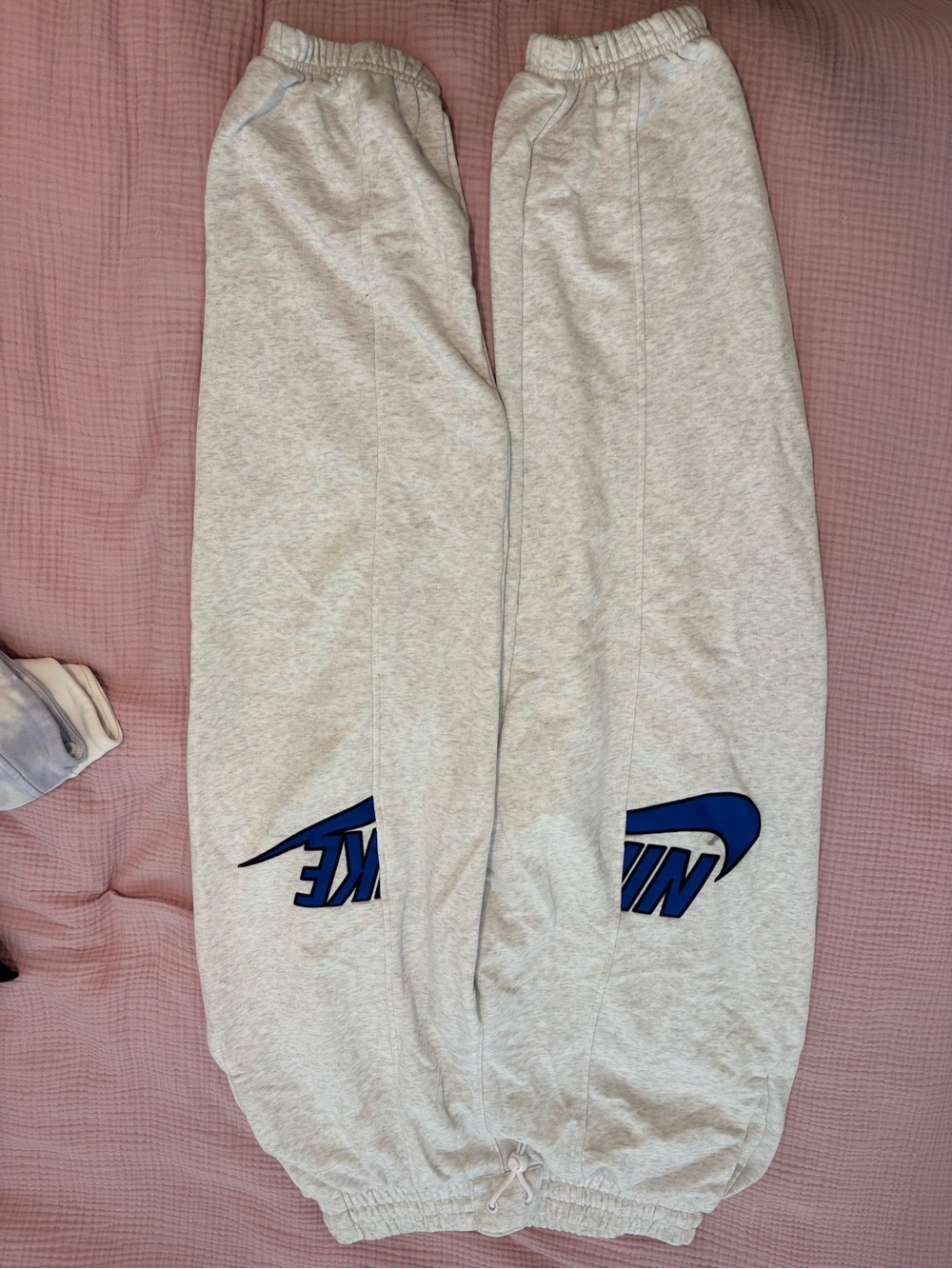 Nike Woman’s Light Gray Sweatpants with Blue Logo